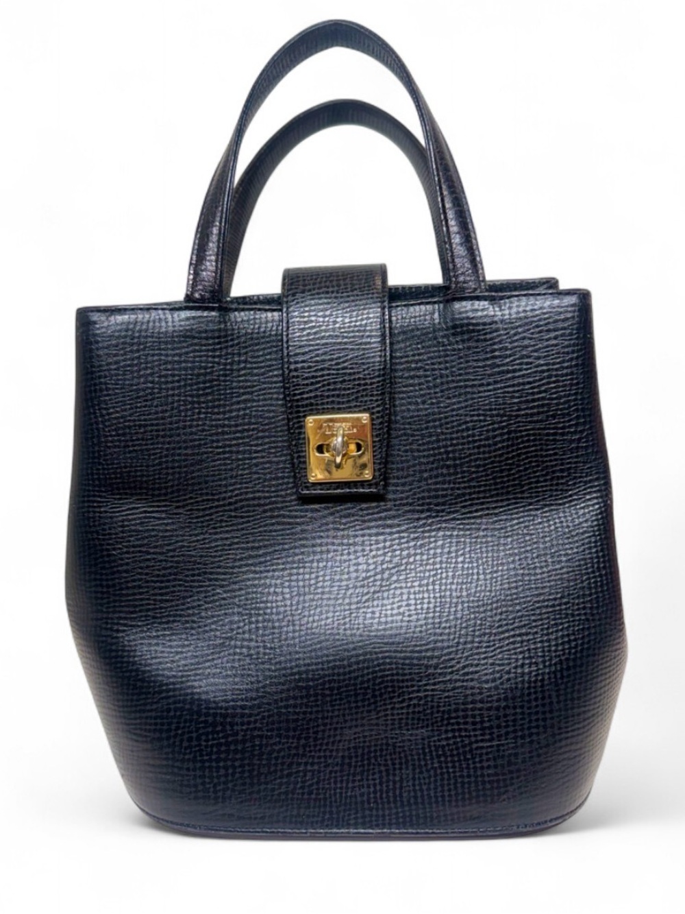 Vintage Tern Great Britain Black Lizard-Embossed Leather Handbag.